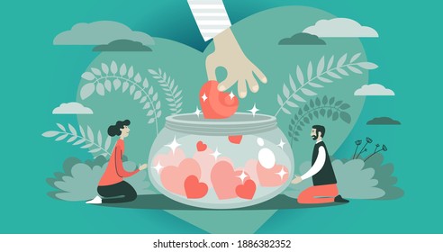 Abstract vector illustration. The symbolic hand extending a heart into a donation jar. The concept of social support, charity, volunteering and protection.