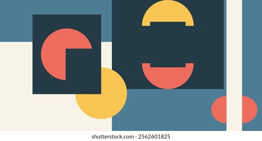 Abstract vector illustration with symmetrical geometric shapes in orange, yellow, white and blue, giving a modern and dynamic impression that attracts attention