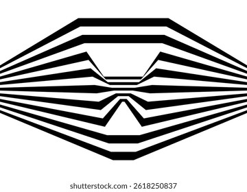 Abstract vector illustration. symmetrical pattern of broken black parallel lines on a white background. optical effect. Striped Strict Design Element. Vector background. relief shapes. Retro. Stamp