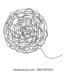 Abstract vector illustration of a tangled scribble ball representing confusion, mental chaos, anxiety, or complex problemsolving. Ideal for psychology, therapy, and concept designs.