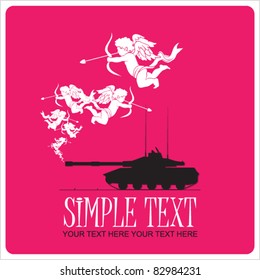 Abstract vector illustration with tank and cupids.