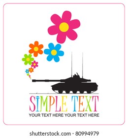 Abstract vector illustration with tank and flowers. Place for your text.
