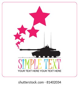 Abstract vector illustration with tank and hearts. Place for your text.