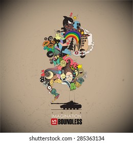 Abstract vector illustration with tank and magic smoke.