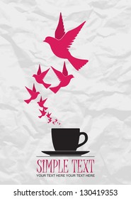 Abstract vector illustration of tea cup and birds.