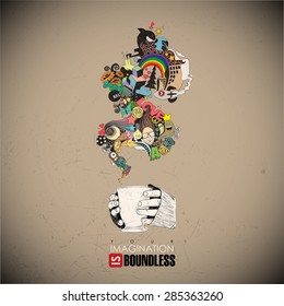Abstract vector illustration with tea cup and magic smoke.