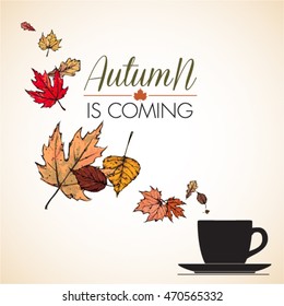Abstract vector illustration of tea cup and leaves.
