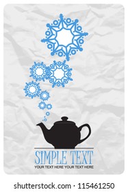 Abstract vector illustration of teapot and snowflakes.