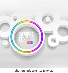 Abstract vector illustration - three-dimensional white round shape with multicolor neon circle