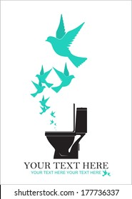 Abstract vector illustration of toilet bowl and birds.