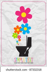 Abstract vector illustration with toilet bowl and flowers.