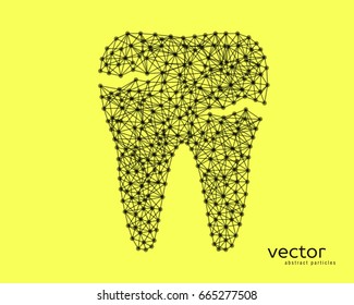 Abstract vector illustration of tooth with caries on yellow background.