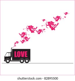 Abstract vector illustration with track and cupids.