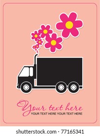 Abstract vector illustration with track and flowers. Place for your text.