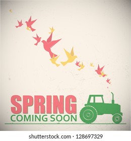 Abstract vector illustration of tractor and birds.