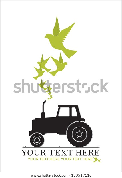Abstract vector\
illustration of tractor and\
birds.