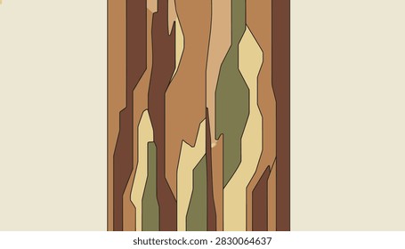 Abstract vector illustration of tree bark texture featuring vertical geometric patterns in earthy brown and green.