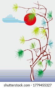 Resumen de la ilustración vectorial del árbol. Estilo chino o japonés