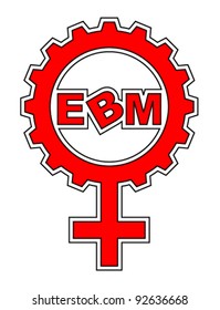 An abstract vector illustration of a venus symbol gear with the text “EBM” inside.