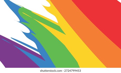 Abstrakte Vektorgrafik von lebendigen Regenbogenpinselstrichen mit gezackten Kanten auf weißem Hintergrund, die Stolz, Vielfalt, kreative Künste und fröhliche Festkonzepte darstellen