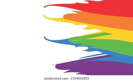 Abstrakte Vektorgrafik von lebendigen Regenbogenpinselstrichen mit gezackten Kanten auf weißem Hintergrund, die Stolz, Vielfalt, kreative Künste und fröhliche Festkonzepte darstellen