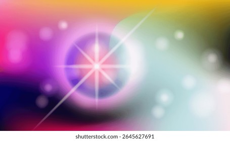 Ilustración vectorial Abstractas en estilo vibrante, con Gradientes de rosa, azul, amarillo y blanco, con un estallido brillante y suaves Formas circulares bokeh.