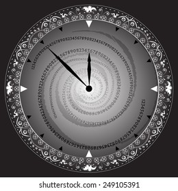 Abstract vector illustration of vintage clock with spiral of time