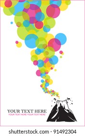Abstract vector illustration with volcano and balloons.