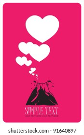 Abstract vector illustration with volcano and hearts.