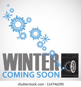 Abstract vector illustration of washing machine and snowflakes.