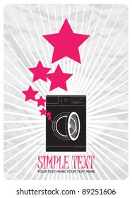 Abstract vector illustration of washing machine and stars.