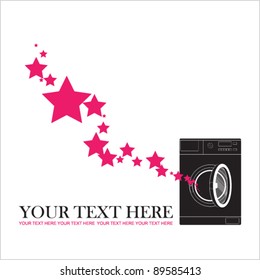 Abstract vector illustration of washing machine and stars.