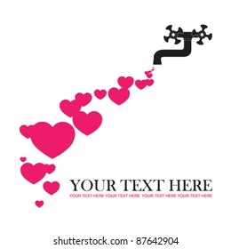 Abstract vector illustration with water tap and hearts. Place for your text.