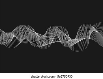 Abstract vector illustration with waves on dark background. Futuristic background with lines in waveform