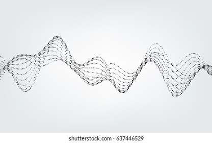 Abstract Vector Illustration Of Waves With Particles On White Background. Futuristic Background With Lines Of Many Dots. Pattern Design For Poster, Cover, Banner, Placard