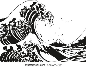 Abstract vector illustration and waves in the storm  Easy editable  Ocean   sea storm stencil isolated  Huge water wave  Place for text image 