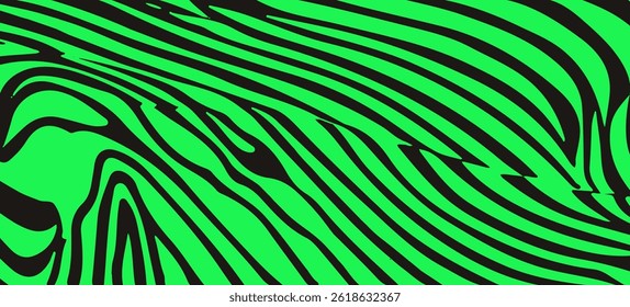 Abstract vector illustration of wavy green and black lines, forming a dynamic, flowing pattern resembling waves or organic shapes, creating a sense of motion and fluidity.