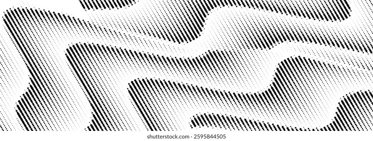 Abstract vector illustration of a wavy halftone distortion pattern – black and white dotted texture background