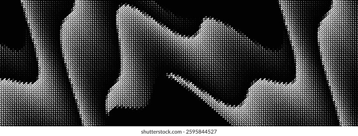 Abstract vector illustration of a wavy halftone distortion pattern – dotted texture on black background