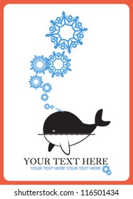 Abstract vector illustration of whale and snowflakes.