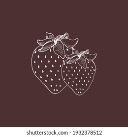 Abstract vector illustration. White Silhouette of a strawberry. Minimal style. Sketch. Berry concept perfect for cards, party invitations, posters, stickers, clothing