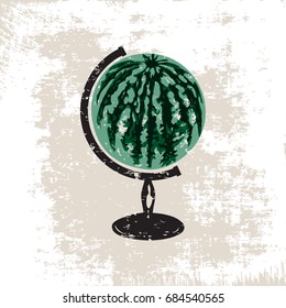 Abstract vector illustration of a whole watermelon as a student globe on a light vintage background