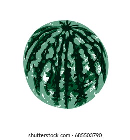 Abstract vector illustration of a whole watermelon with superimposed vintage texture isolated on white background
