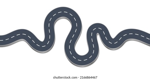 Abstract vector illustration of winding 3D curve road infographic concept on a white background. Way location, highway, direction, transportation, pin pointer, timeline concept templat