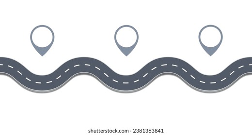 Resumen de la ilustración vectorial del concepto infográfico de curvas 3D sobre un fondo blanco. Ubicación de la ruta, autopista, dirección, transporte, puntero de pin, plantilla de concepto de línea de tiempo