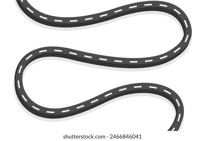 Abstract vector illustration of winding 3D curve road infographic concept on a white background. Way location, highway, direction, transportation, pin pointer