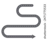 Abstract vector illustration of winding curve road infographic concept on a white background. Way location, highway, direction, transportation, pin pointer, timeline concept template