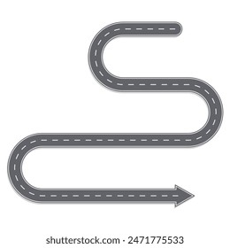 Abstract vector illustration of winding curve road infographic concept on a white background. Way location, highway, direction, transportation, pin pointer, timeline concept template