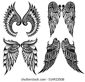 Abstract vector illustration wings set