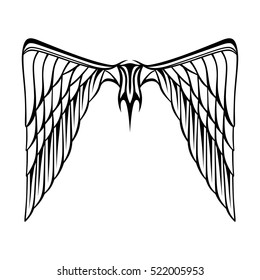 Abstract vector illustration wings tattoo black white label